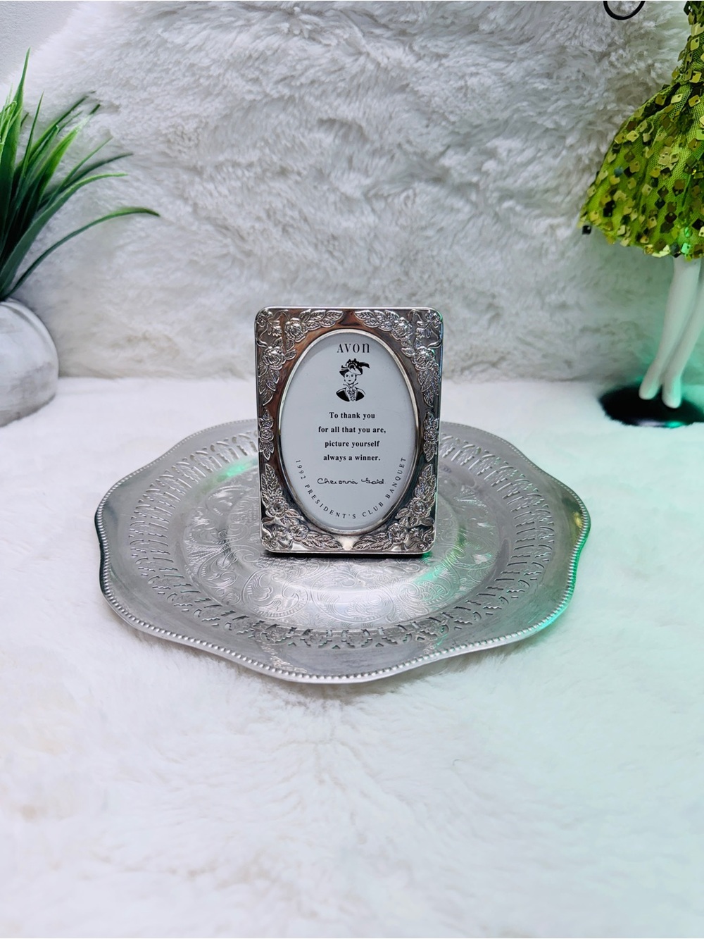 Fabulous Silver Plated Floral Picture Frame & Silver Plated Catch All Platter 🔥